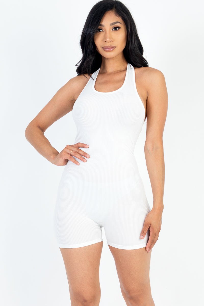 Ribbed Halter Neck Backless Romper (CAPELLA)-6