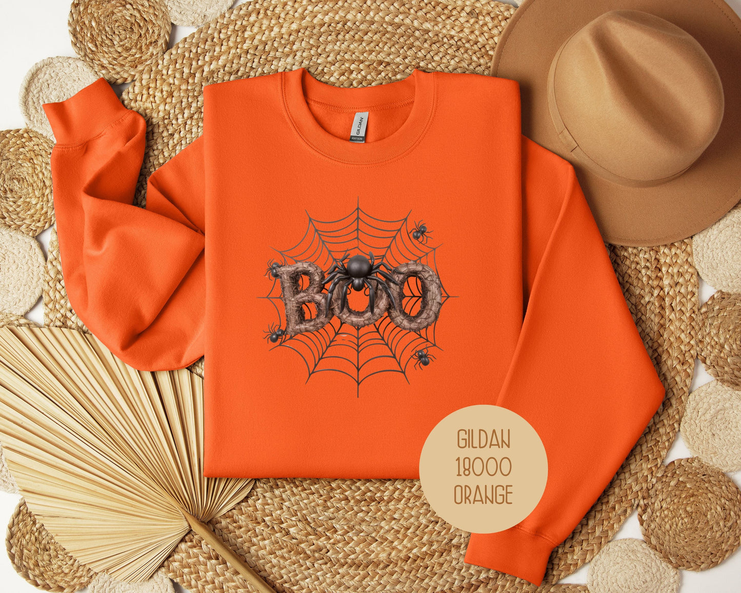 Boo Spider Spooky Halloween Groovy Sweatshirt-2