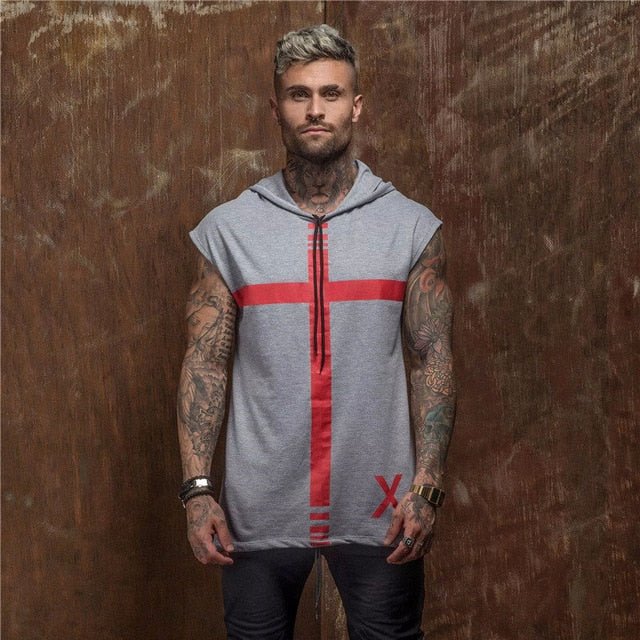 Bodybuilding Stringer Tank Top with hooded Mens Gyms Clothing Fitness Mens Sleeveless Vests Cotton Singlets Muscle Sports vest-9