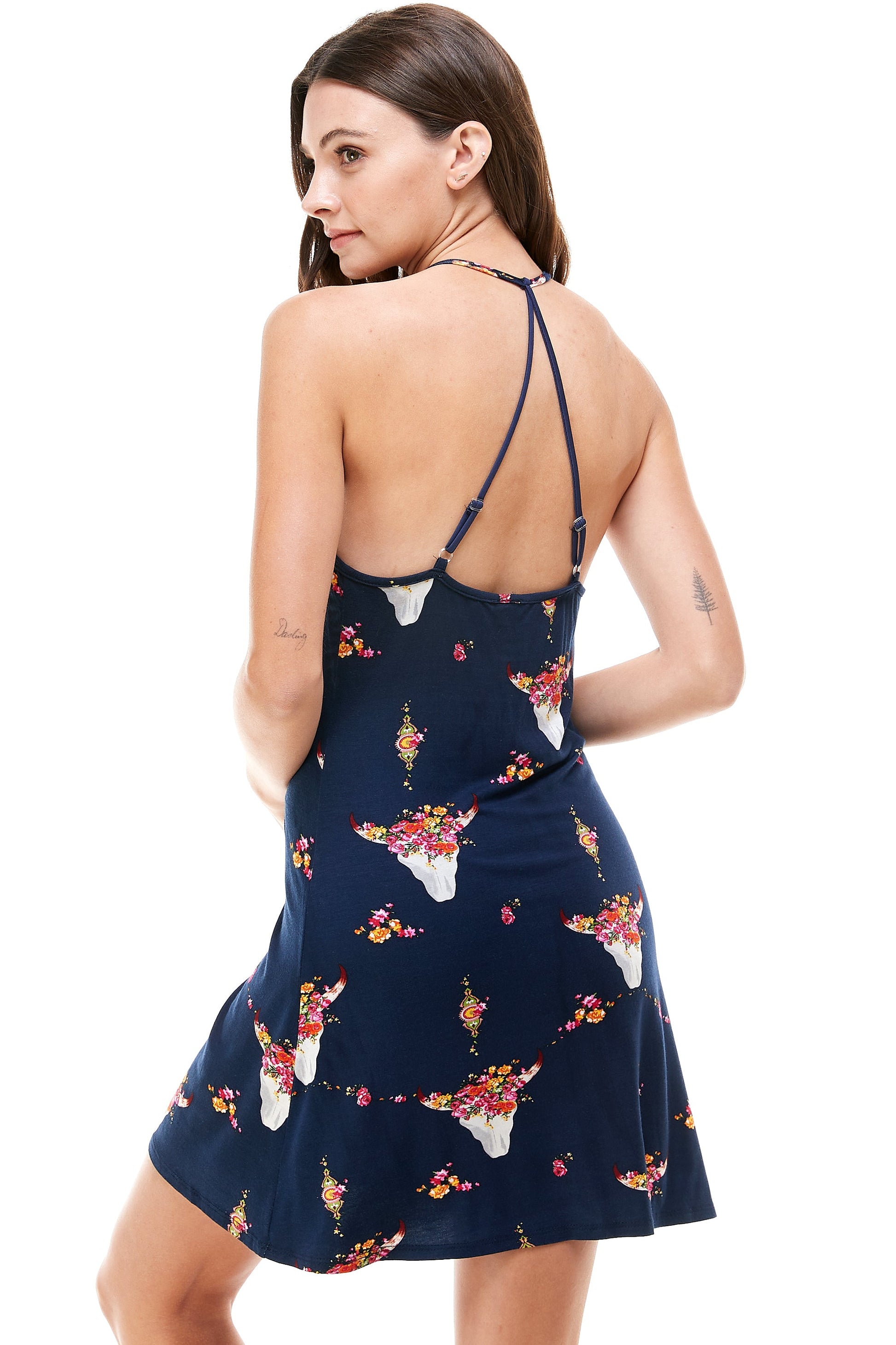 FLORAL COW SKULL MINI DRESS-2