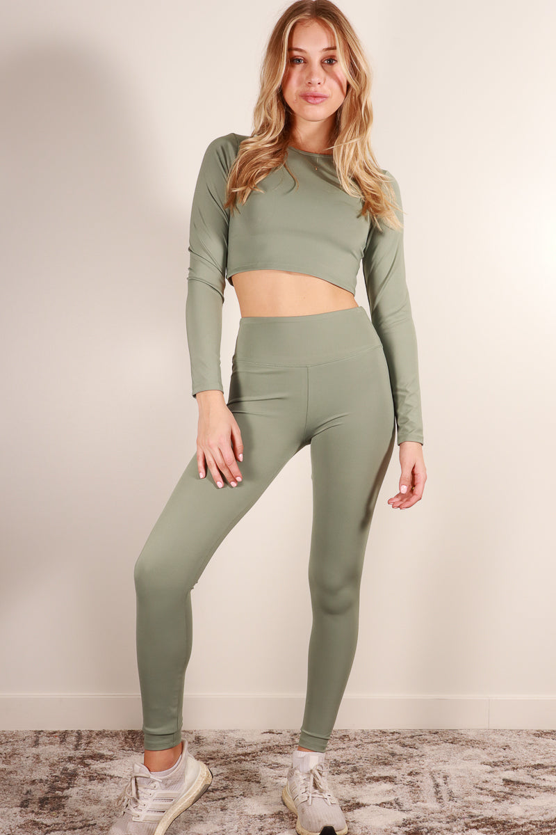 Long Sleeve Crop Top & High Waist Leggings Activewear Set (CAPELLA)-5