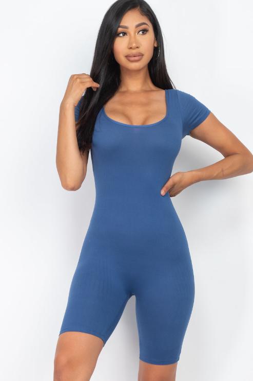 Short Sleeve Scoop Neck Bodycon Romper (CAPELLA)-6