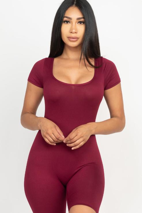 Short Sleeve Scoop Neck Bodycon Romper (CAPELLA)-7