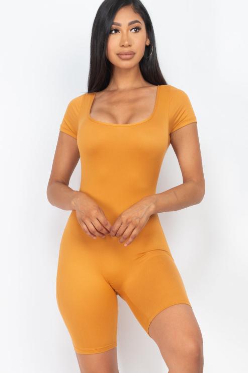 Short Sleeve Scoop Neck Bodycon Romper (CAPELLA)-8