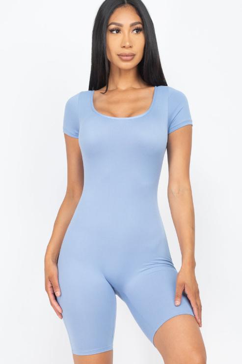 Short Sleeve Scoop Neck Bodycon Romper (CAPELLA)-9