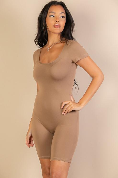 Short Sleeve Scoop Neck Bodycon Romper (CAPELLA)-1