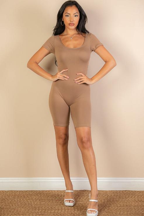 Short Sleeve Scoop Neck Bodycon Romper (CAPELLA)-4