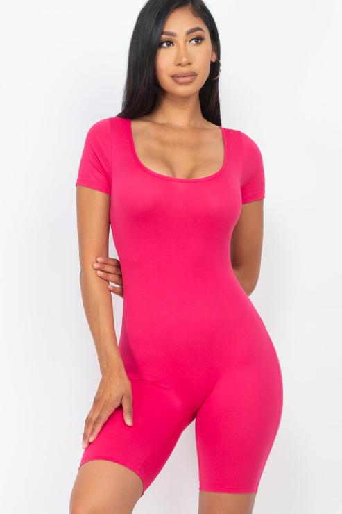 Short Sleeve Scoop Neck Bodycon Romper (CAPELLA)-11