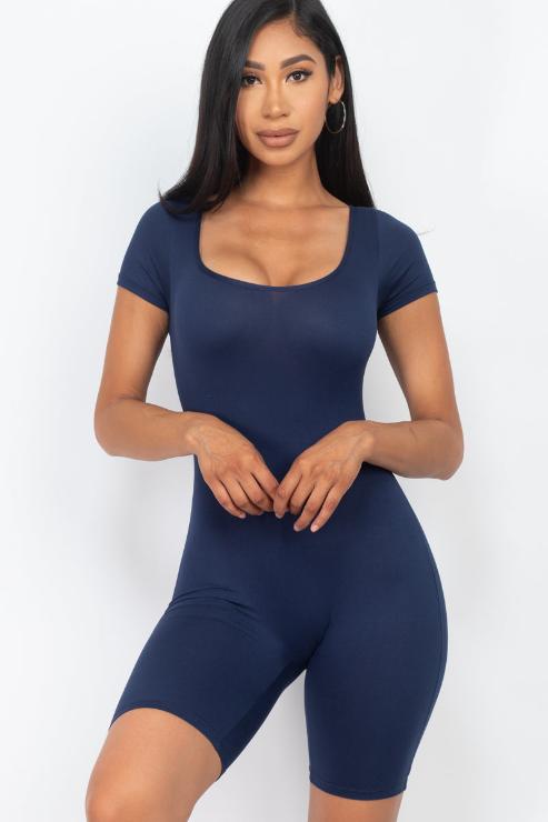 Short Sleeve Scoop Neck Bodycon Romper (CAPELLA)-13
