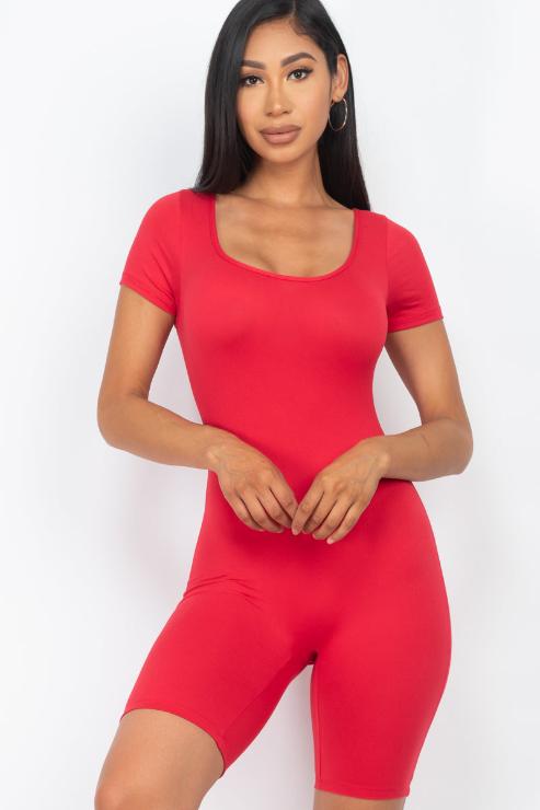 Short Sleeve Scoop Neck Bodycon Romper (CAPELLA)-15