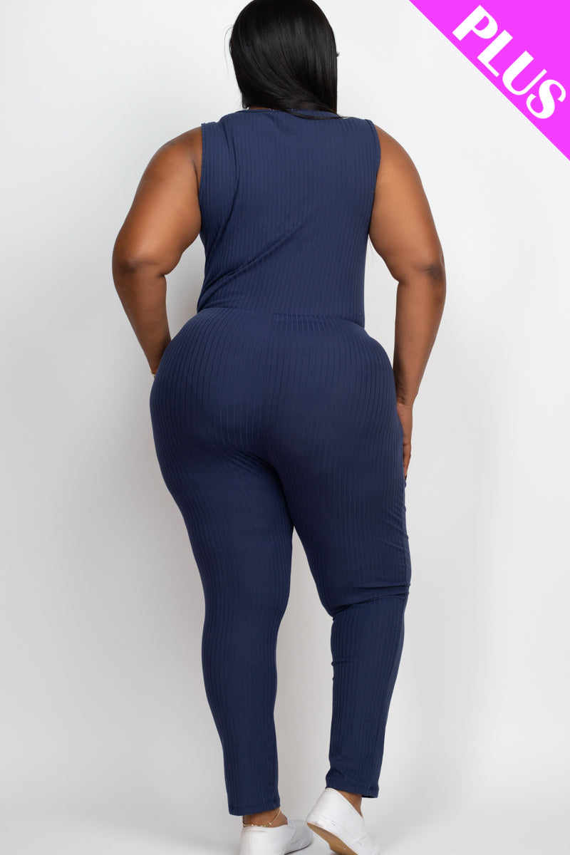 Plus Size Ribbed Sleeveless Drawstring Waist Jumpsuit (CAPELLA)-2