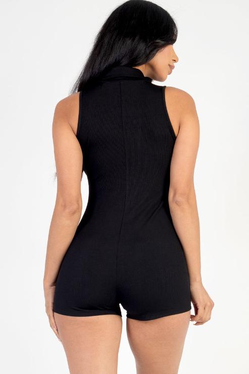 Ribbed Knit Sleeveless Button Front Romper (CAPELLA)-2