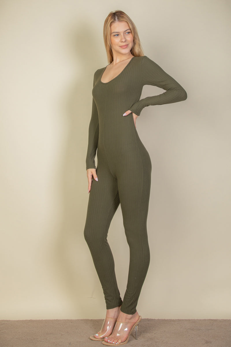 Ribbed Scoop Neck Long Sleeve Jumpsuit (CAPELLA)-2