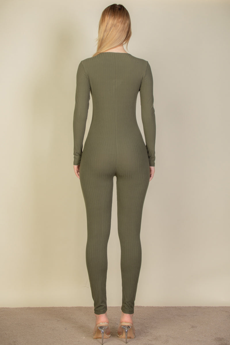 Ribbed Scoop Neck Long Sleeve Jumpsuit (CAPELLA)-3