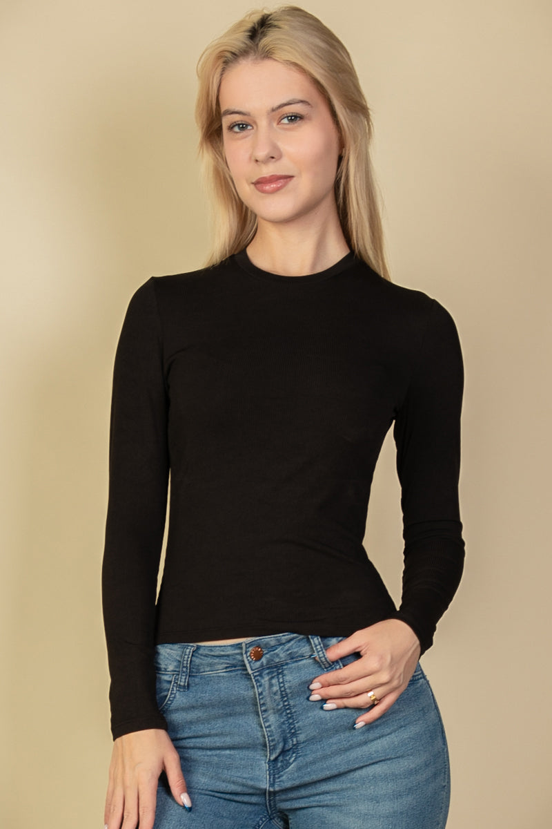 Ribbed Round Neck Long Sleeve Top (CAPELLA)-5