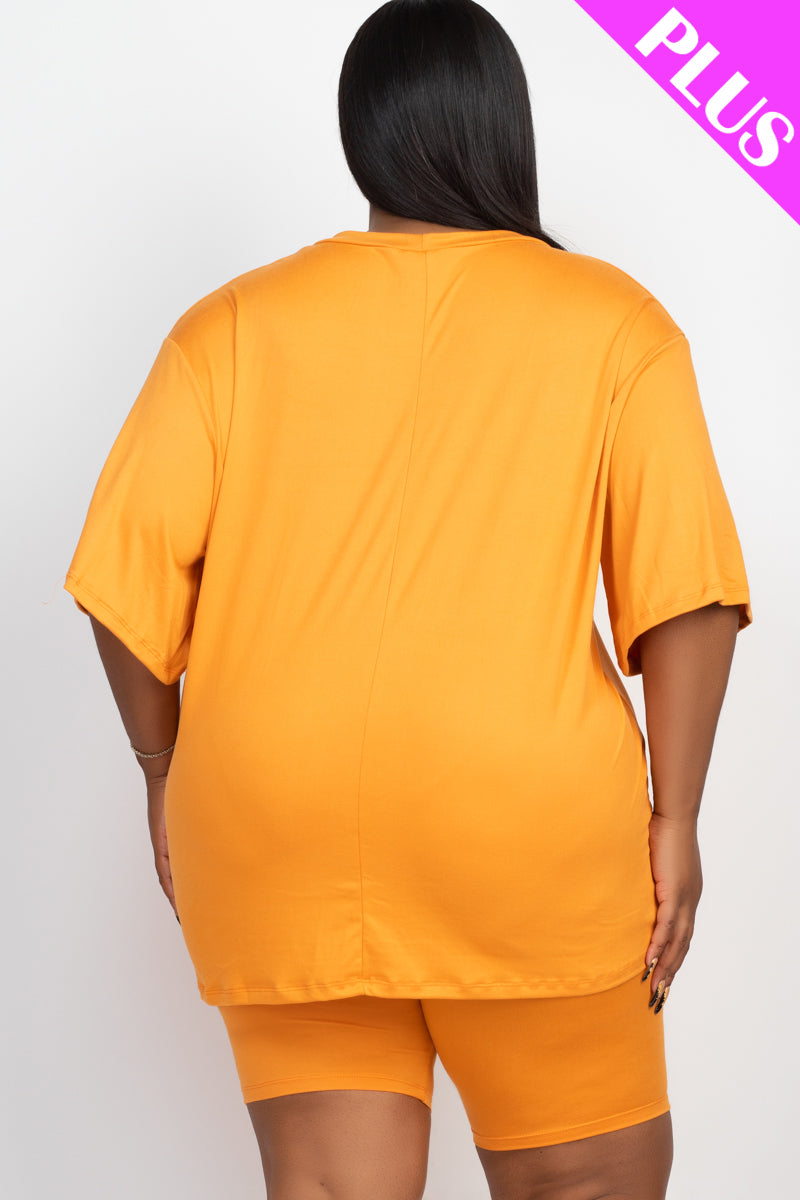 Plus Size Loose Fit Top&Biker Shorts Set (CAPELLA)-2