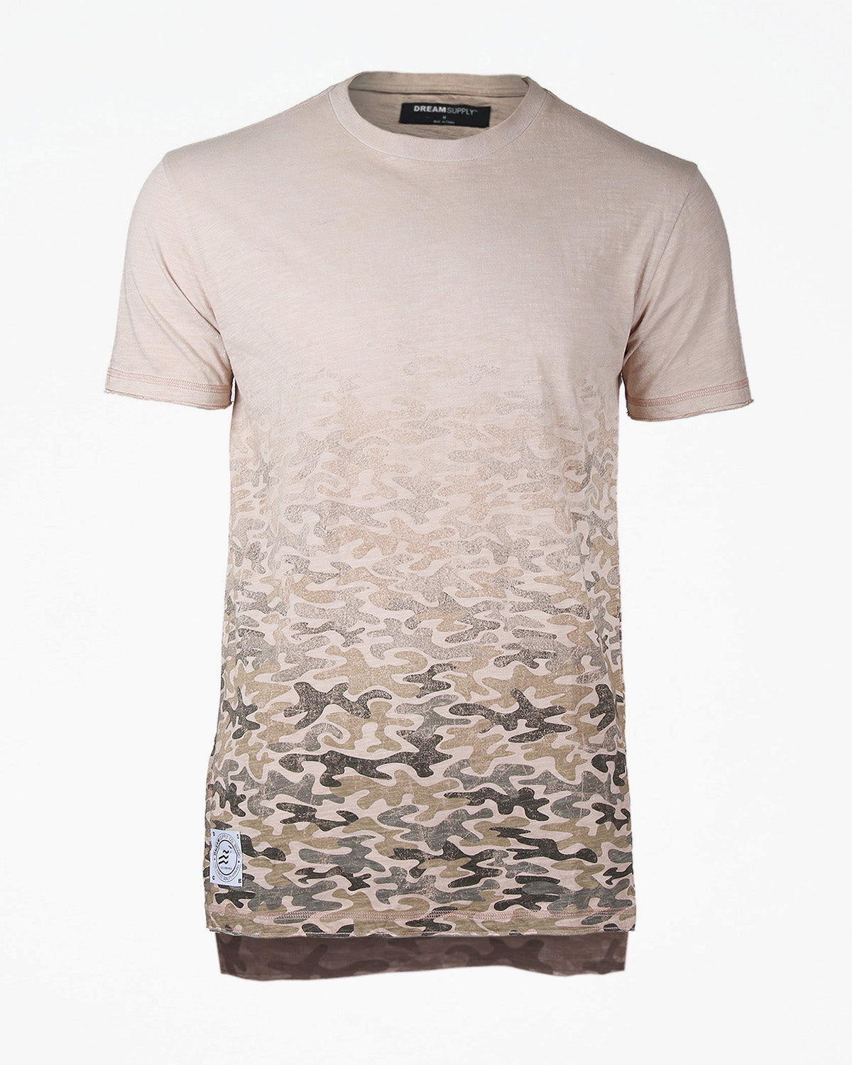 Men's Short Sleeve Camouflage Longline Side Slit Oil Wash T-shirts BROWN-0