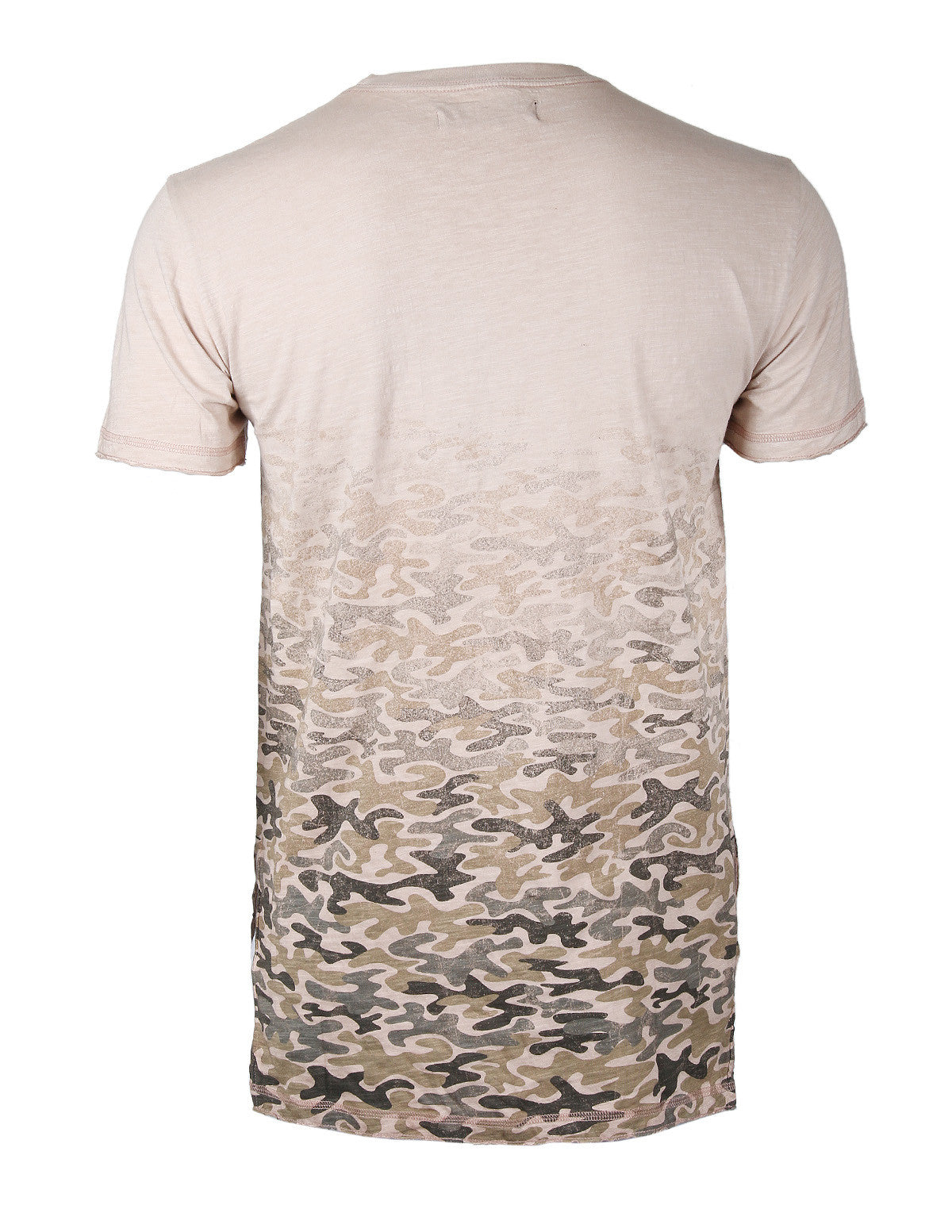 Men's Short Sleeve Camouflage Longline Side Slit Oil Wash T-shirts BROWN-3