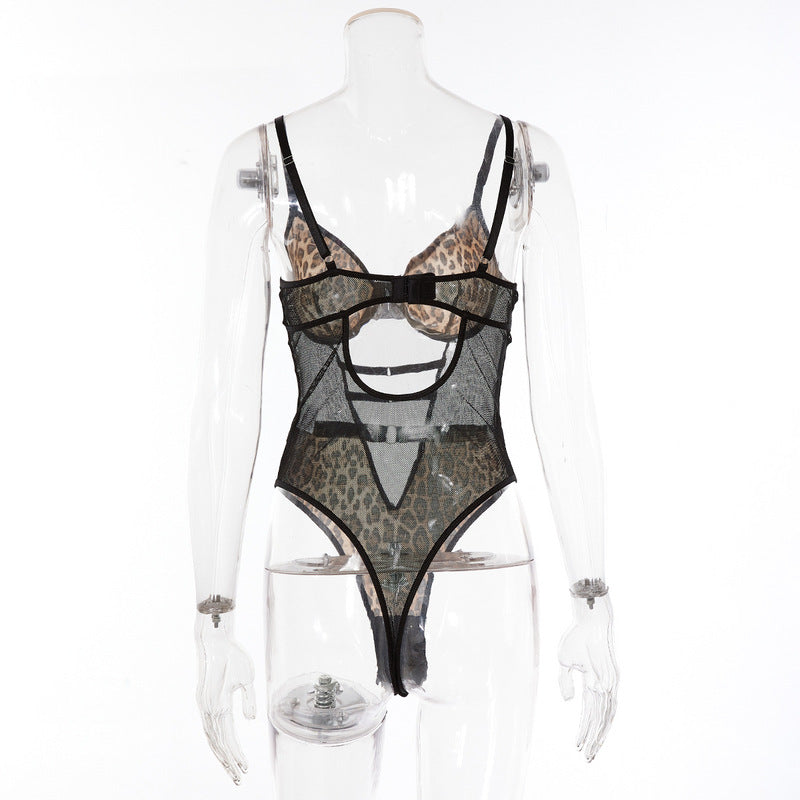 Khaki Leopard Print Perspective Sexy One-Piece Sets Side Back view