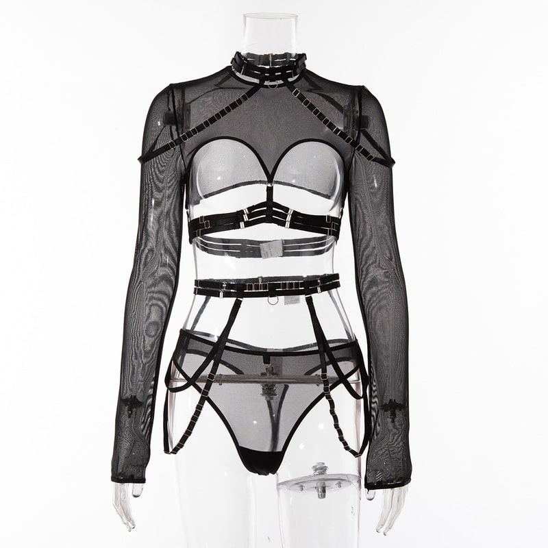 Mesh See-through Sexy Lingerie Set Front View