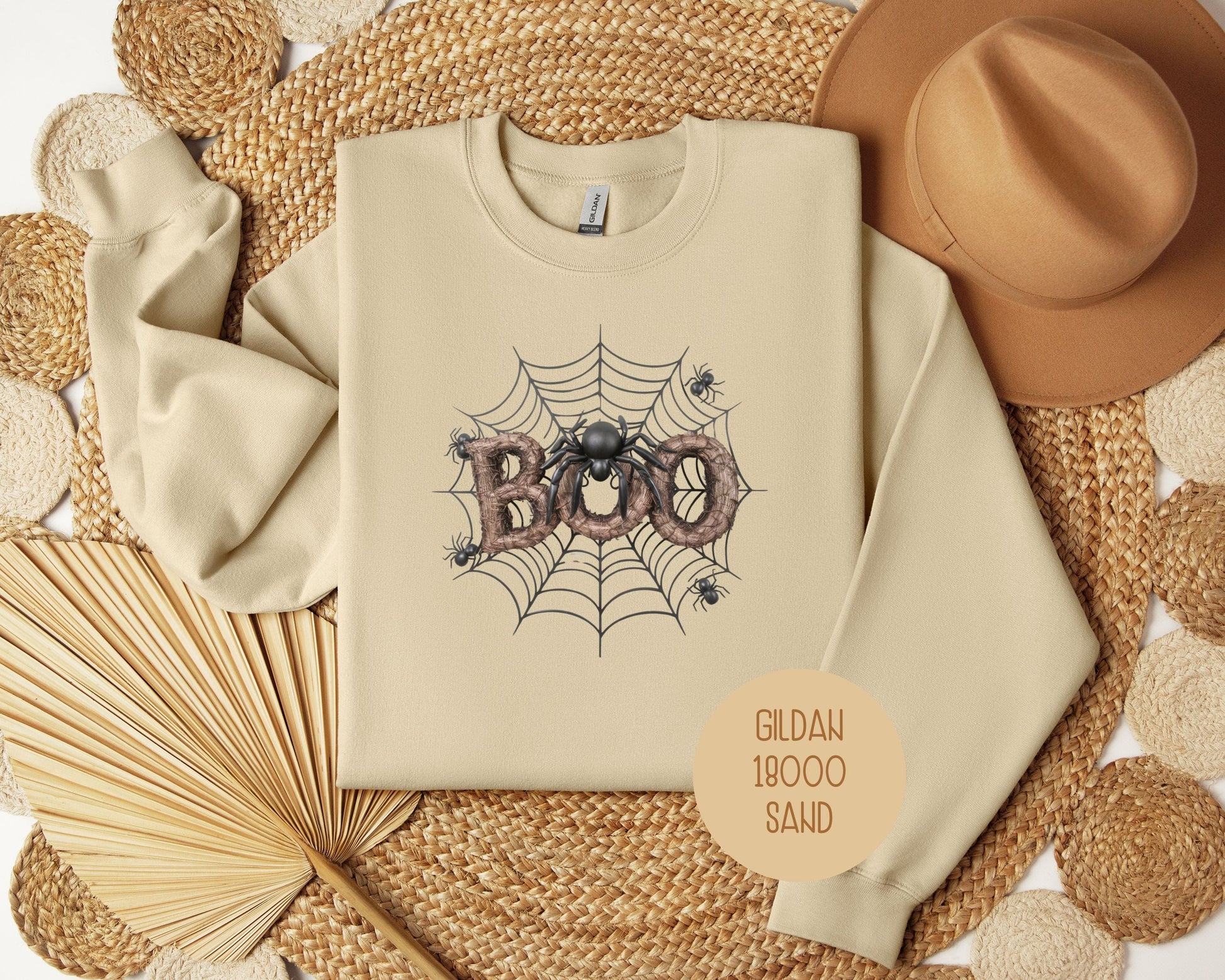 Boo Spider Spooky Halloween Groovy Sweatshirt-0