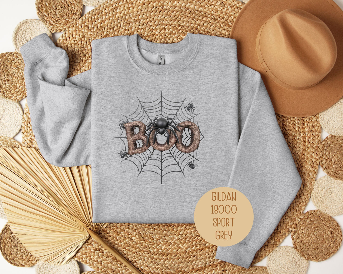 Boo Spider Spooky Halloween Groovy Sweatshirt-1