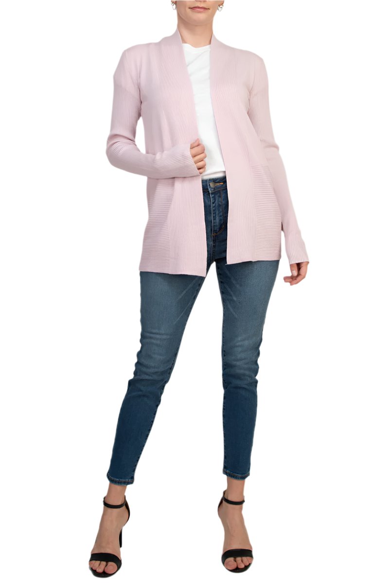 Joan Vass NY Open Front long Sleeve SharkBite Rib Detail Cardigan-4