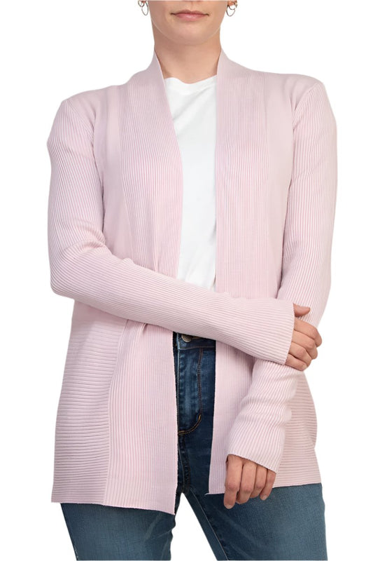 Joan Vass NY Open Front long Sleeve SharkBite Rib Detail Cardigan-0