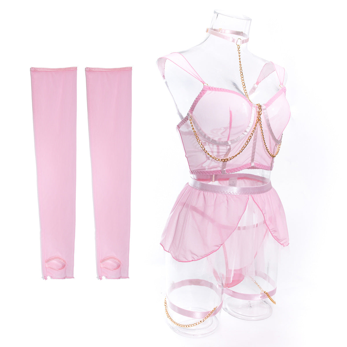 Wholesale Pink Corset Top with Mesh Sleeve Side Model Show