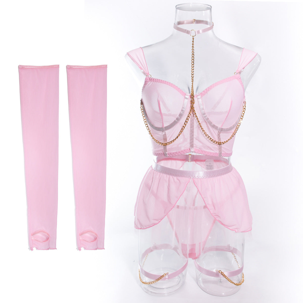Wholesale Pink Corset Top with Mesh Sleeves Front dispaly