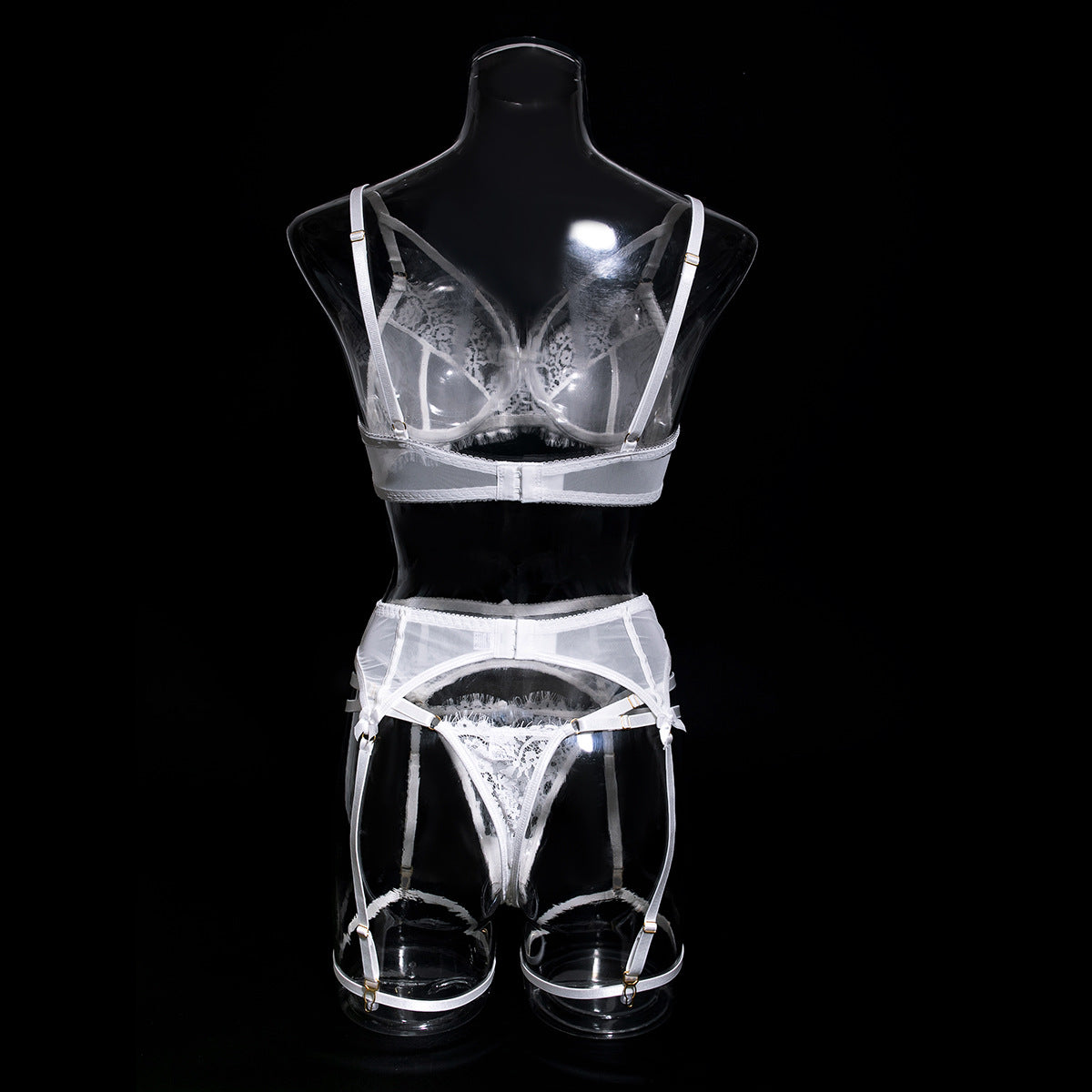 Wholesale Sexy Black Bra Panty Set with Floral Lace Garter-14