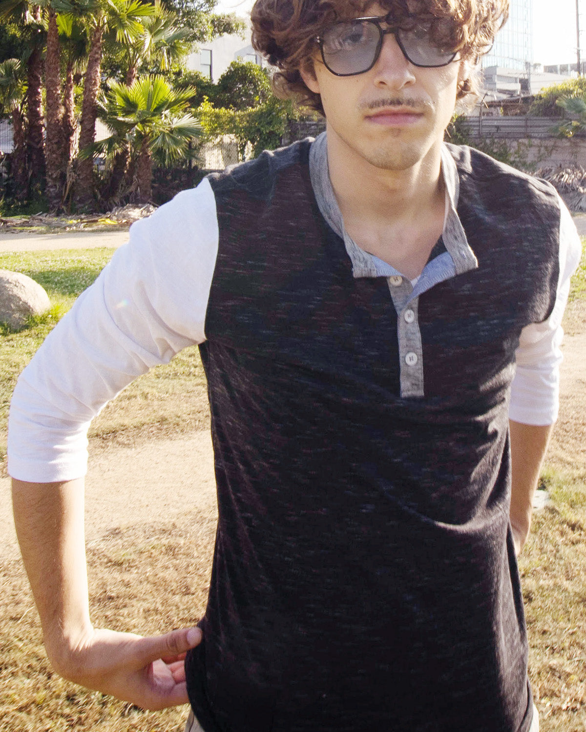 ZIMEGO Men's 3/4 Sleeve Black & White Baseball Henley – Casual Athletic Button Crewneck Shirts-0