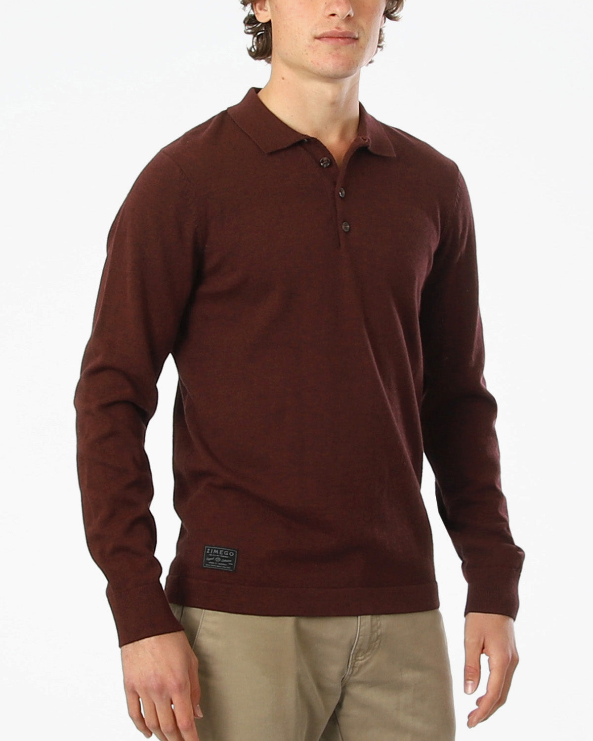 ZIMEGO Men's Casual Polo Sweater - Long Sleeve Pullover Button Knit Shirt-0