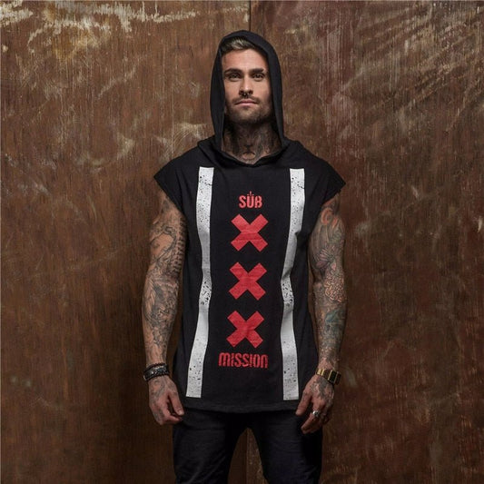 Bodybuilding Stringer Tank Top with hooded Mens Gyms Clothing Fitness Mens Sleeveless Vests Cotton Singlets Muscle Sports vest-0