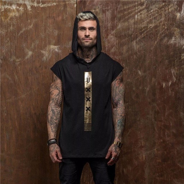 Bodybuilding Stringer Tank Top with hooded Mens Gyms Clothing Fitness Mens Sleeveless Vests Cotton Singlets Muscle Sports vest-5