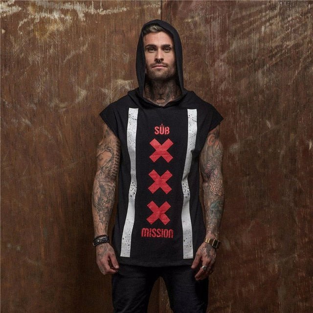 Bodybuilding Stringer Tank Top with hooded Mens Gyms Clothing Fitness Mens Sleeveless Vests Cotton Singlets Muscle Sports vest-12