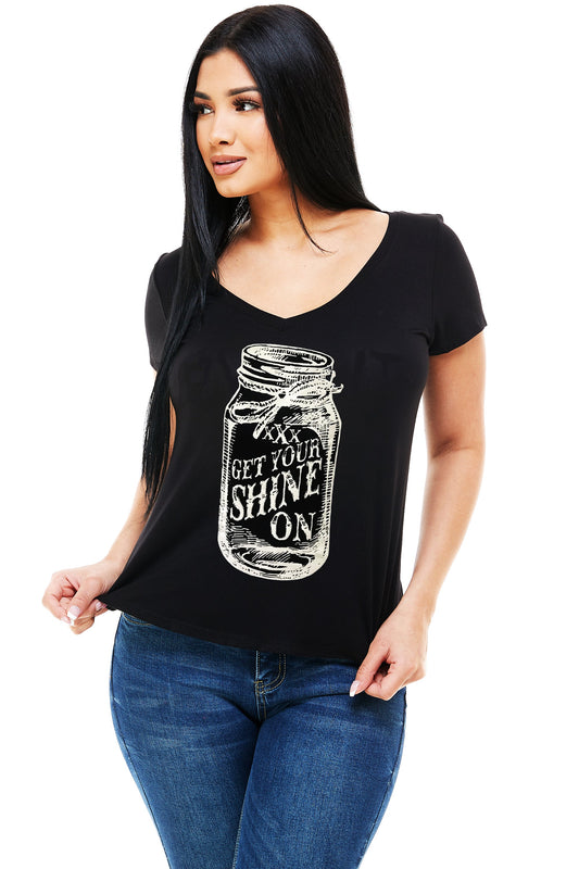 GET YOUR SHINE ON SHORT SLEEVE V NECK-0