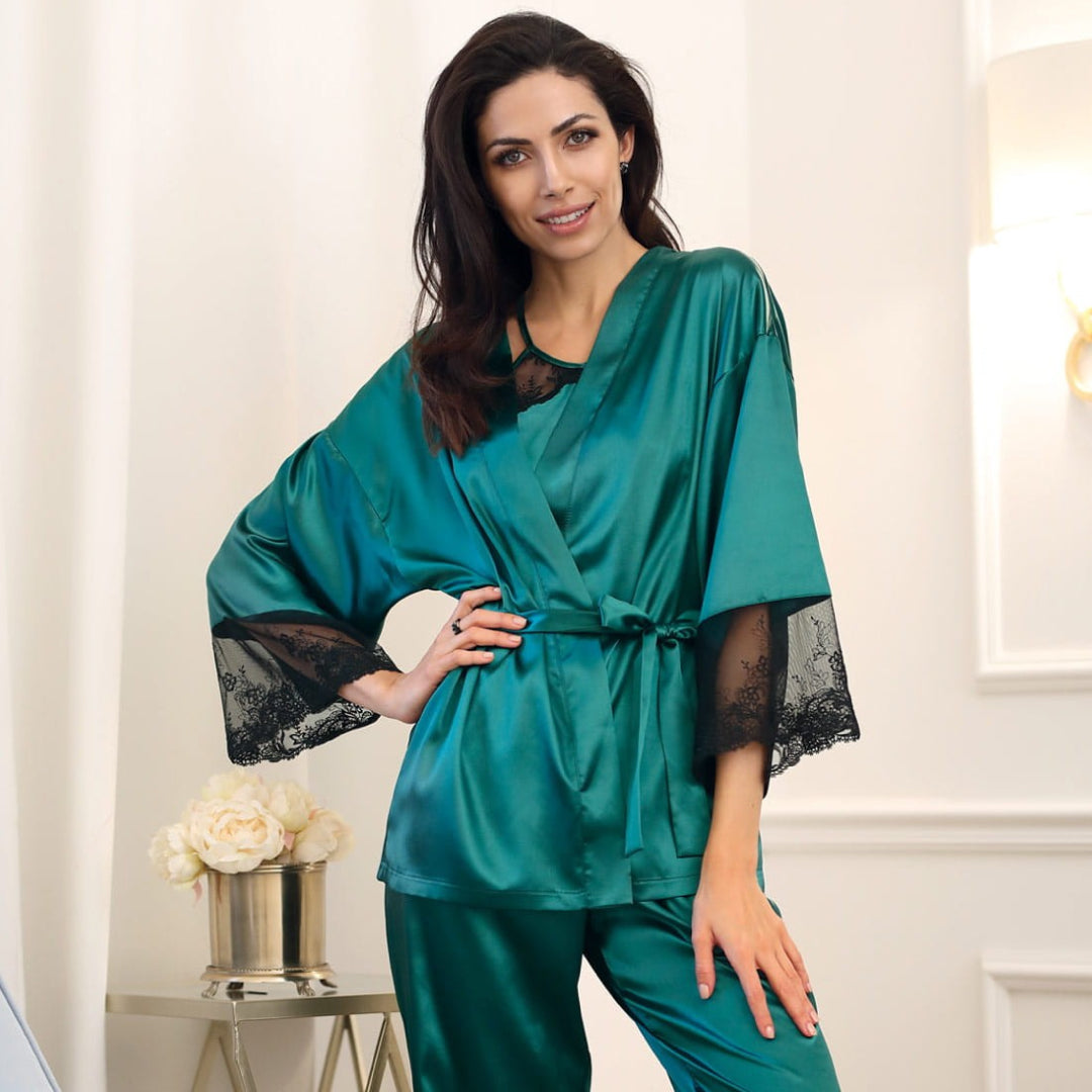 Elegant Satin Bathrobe Harper Green Nightwear-0