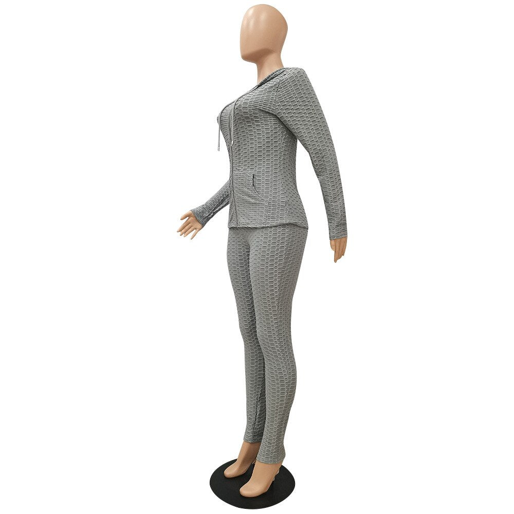 Sportswear Jacquard Hooded Set Gym Fitness Tracksuit Long Sleeve Zipper Hoodies Pencil Leggings Running Traning Outdoor Suit-3