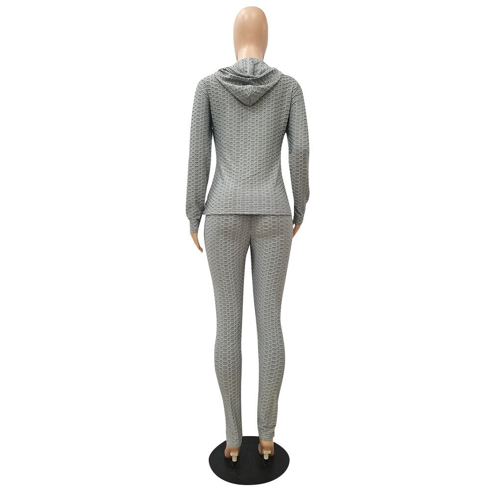 Sportswear Jacquard Hooded Set Gym Fitness Tracksuit Long Sleeve Zipper Hoodies Pencil Leggings Running Traning Outdoor Suit-2