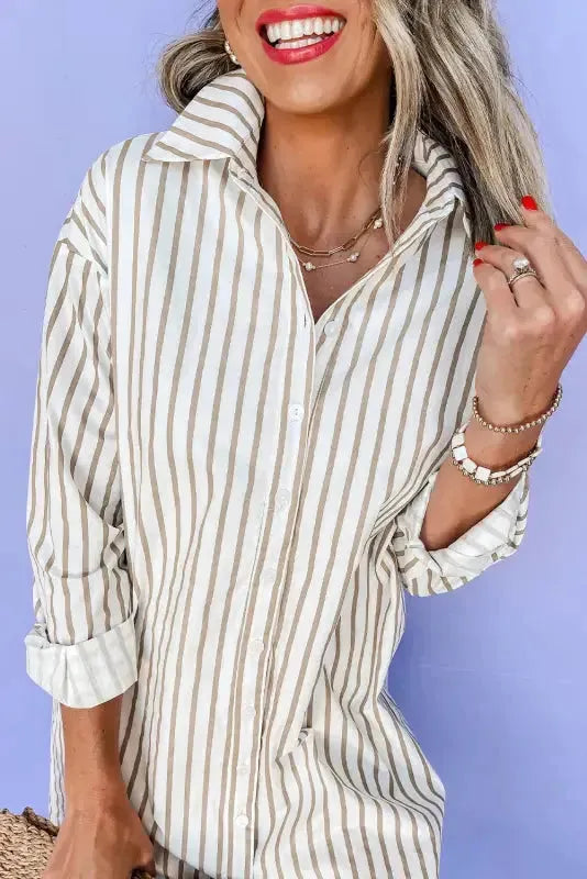 Striped Mini Shirt Dress-4