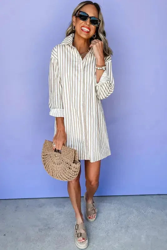 Striped Mini Shirt Dress-3